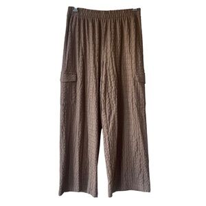 French Laundry Brown Textured Wide Leg Cargo Pants Women’s Size L Cozy Lounge